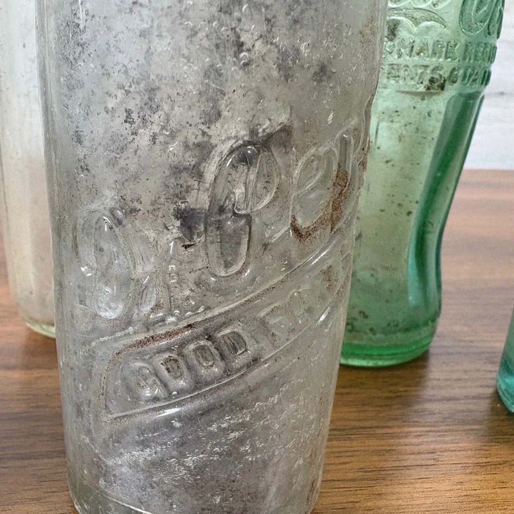 Antique Bottles Aqua, Coca Cola Glass, Dr. Pepper Late 1800's - 1930's  Lot Of 6